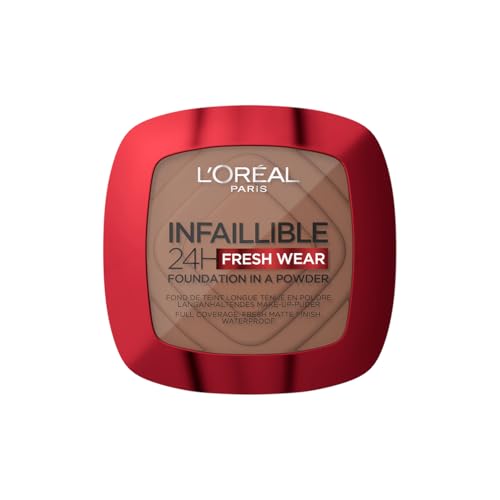 L'Oréal Paris Wasserfestes Puder Make-up mit hoher Deckkraft, Deckendes Kompaktpuder mit mattem Finish und 24h Halt, Infaillible 24H Fresh Wear Foundation Powder, Nr. 375 Deep Amber, 1 x 9 g