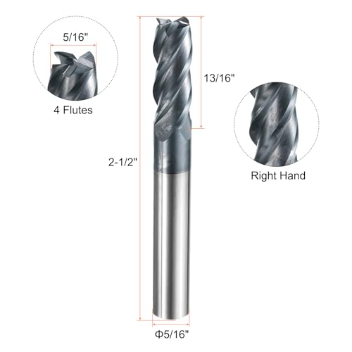 Image of HARFINGTON 5pcs Carbide Square Nose End Mill Bit 5 /16 inch Cut Dia 4 Flutes TiAlN Coated Milling Cutter for Hardened Steel Metal (5 /16 inch Shank 13 /16 inch Cut Length 2-1 /2 inch Long 30 Degree Helix)