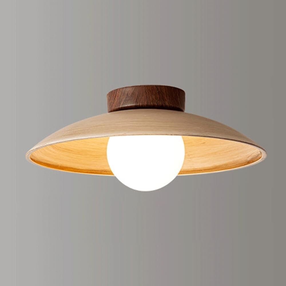 NHPJFDC Modern Wood Grain Flush Mount Ceiling Light Round Glass Globe G9 Lamp for Aisle Hallway Entrance Corridor Balcony Minimalist Home Interior Decor Lighting Fixture Round Saucer Light