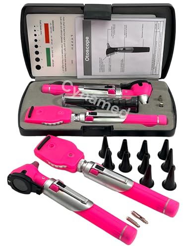 Premium Double Handle Otoscope Set -Otoscope/Great for School -Cynamed (Pink)
