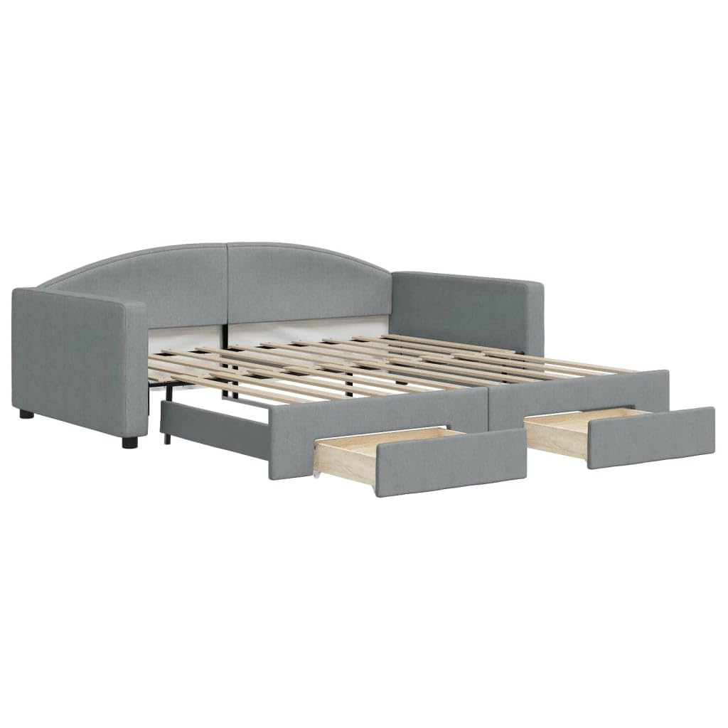 vidaXL Sofa rozsuwana z szufladami, jasnoszara, 100x190 cm, tkanina