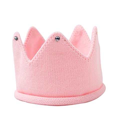 OUNONA Adorable Crown Knitted Hat Soft Warm Headband for Pink Color for Newborns Stylish Design Keeps Ears Warm for Showers and Birthdays