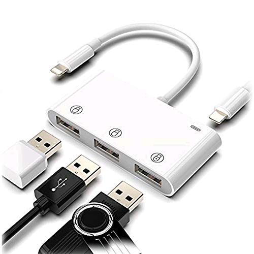 USB 3 Camera Adapter OTG Cable with Charging - 3 in 1 Hub Compatible with i-Phone 11 Pro Max, X, 8, 7/ i-Pad Air,OTG USB Camera, Flash Drive, Mouse, Sound Card and Keyboards