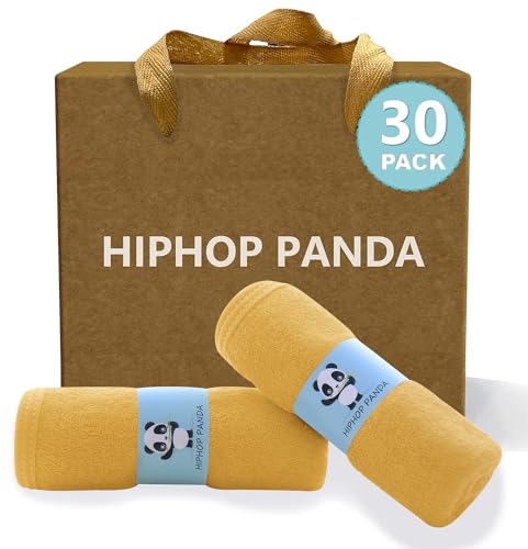 Image of HIPHOP PANDA Baby Washcloths, Rayon Made from Bamboo - 2 Layer Ultra Soft Absorbent Newborn Bath Face Towel - Reusable Baby Wipes for Delicate Skin - Honey, 30 Pack