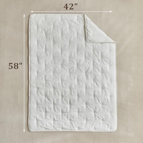 Image of DuShow White 4 Pieces Toddler Bedding Set for Boys Girls,Embroidery Microfiber Crib Bed Sheets Set Soft Boho Comforter Set Bed in a Bag, Include Quilted Comforter,Flat Sheet,Fitted Sheet,Pillowcase