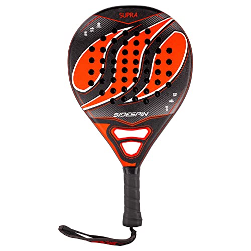 SideSpin Padel Shovel SS Supra 12K Full Carbon Sandy, Get Power + Control + Effect, Unisex Adult, Black Red, Universal