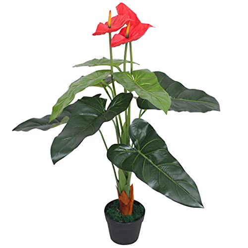 vidaXL Planta de Anturio Artificial con Macetero Roja Amarilla Maceta Plástico