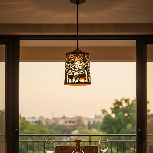Image of Black Deer Metal Pendant Lights, Set of 2, Modern Hanging Lamps for Living Room, Bedroom, Dining Room, 8W, Warm White (Bulb Included)