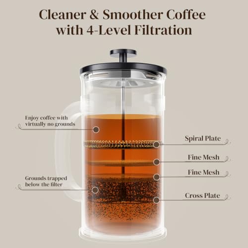 Image of Veken French Press Coffee Maker,No Plastic Touches Cafe,21oz 0.6L Small Pot | Heat Resistant Thickened Borosilicate Glass Stainless Steel Brewer, Single Serve,Kitchen,Travel,Camping,Tea,Gifts,Dark Pewter
