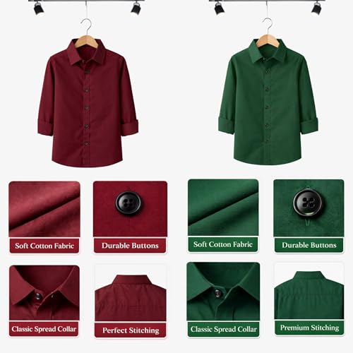 Image of YYQ Pack of 2 Boys Cotton Blend Shirts - Full Sleeve Casual, Soft & Comfortable Spread Collar Shirts