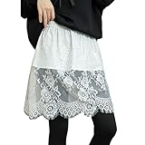 [Ymgot] レース 付け裾 レイヤード レディース インナー スカート 花柄 重ね着風 お尻 隠れる (ホワイト)