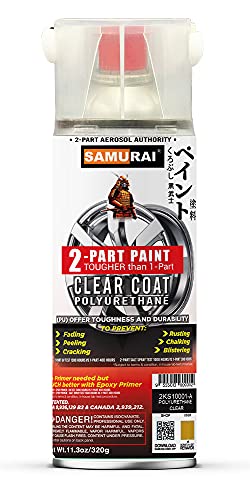 Samurai 2-Part Polyurethane Spray Paint Clear Coat For High Performance Wheel - 11.3 Ounce Uv Resistant And Rust Resistant Polyurethane Spray (Clear, Pack Of 1 Can) #TOP8
