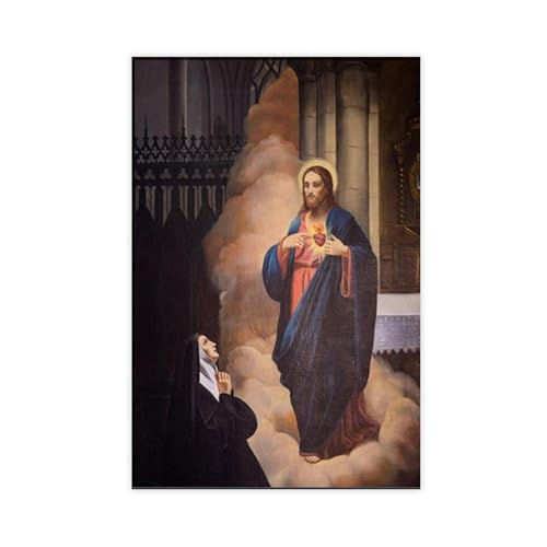 Toile Sacré-Cœur et Sainte Marguerite Marie pour apaiser l'ambiance de la chambre