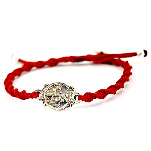 Pulsera de plata de ley con colgante trenzado rojo trenzado para mujer, ajustable