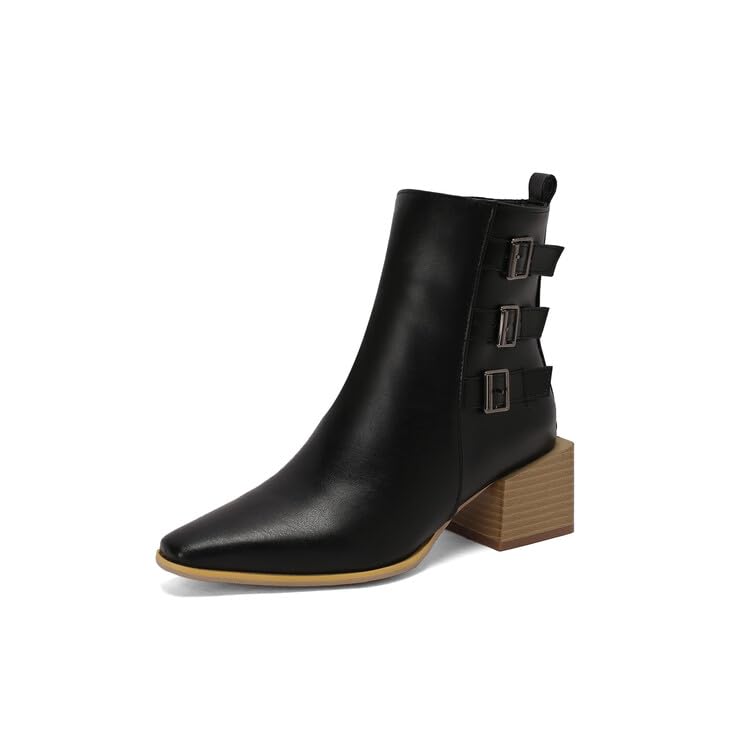 Womens Strappy Combat Pointed Toe Buckle Straps Ankle Boots Mid Low Chunky Block Heel Cowgirls Booties Size 4-16