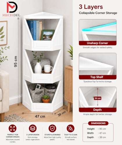 Image of mechdel Cupboard Rack for Clothes Plastic Cabinet for Storages Foldable Wardrobe for Clothes Plastic Cloth Rack for Storages Clothe Storage (Corner Cupboard Rack-1 Door -White, 3PCS)