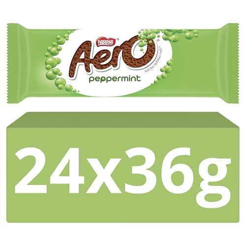 Aero Peppermint Chocolate Bars Smooth Milk Chocolate Filled with Peppermint Flavoured Bubbles 24 x 36g Multipack