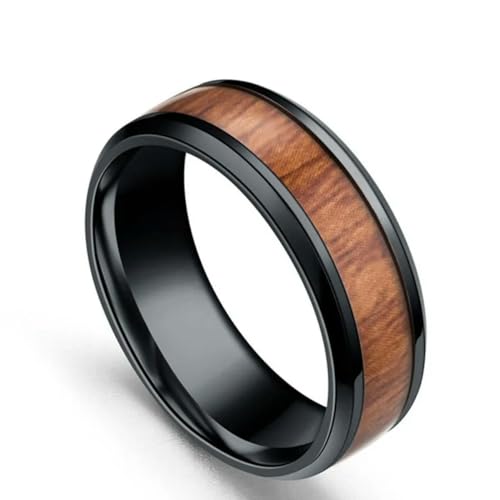 YAHOYA Acier Inoxydable Grain de Bois Vintage Titane Acier Bague Bijoux Bague Homme