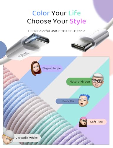 LISEN USB C Kabel [4er Pack, 0,5M 1M 1M 2M], 60W PD3.0 für iPhone 15 Pro Max Plus, Samsung S24, Google Pixel, iPad Mini/Pro 2024, MacBook – Ansicht 6