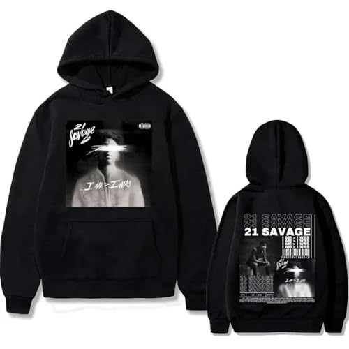 JYKJUEDZ Sudadera con Capucha de algodón Estampada Vintage Holgada de otoño e Invierno con gráficos del álbum Musical I Am I Am del Rapero 21 Savage.