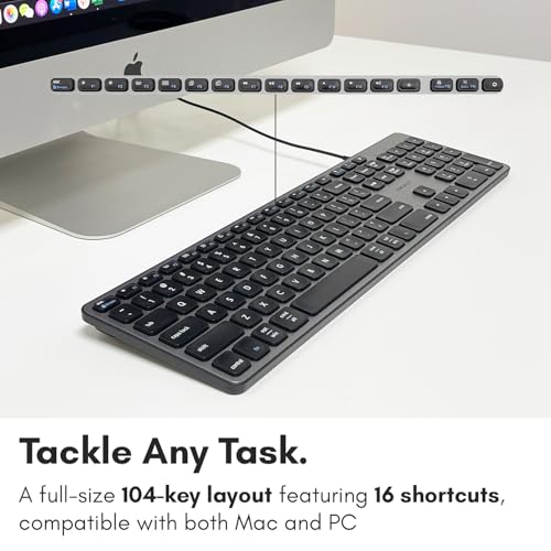 Macally Premium Wired USB C Keyboard with USB Ports (2X USB-A |1x USB-C Ports) - Wired Keyboard for Mac Mini/Pro, iMac, MacBook, iPad, and PC - Full Size Type C Connection