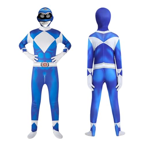 READREAM Dia das Bruxas fantasia Power Ranges Classic para crianças, Power Ranges Jumpsuit impresso digital e máscara, Jumpsuit de luxo máscara para carnaval, Halloween, Natal e aniversário (B)