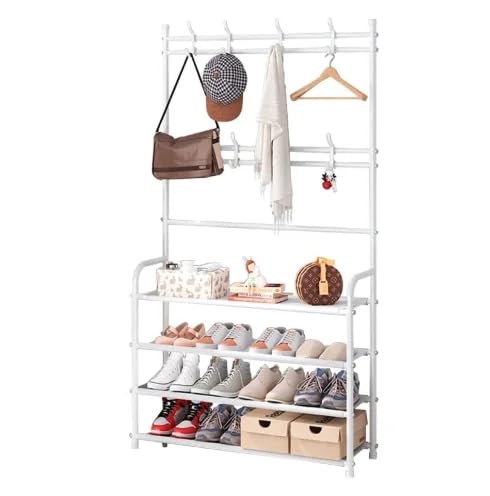 Shoe Rack With Coat Rack Hall Tree With 5-Tier Shoe Shelf And