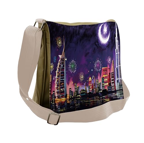 Ambesonne Scenery Messenger Bag, Night Dubai Skyscraper, Unisex Cross-body