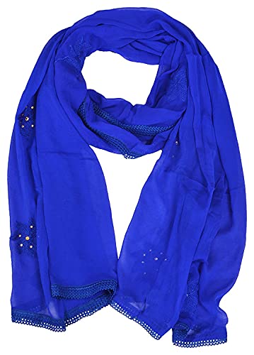 Image of YOUTHQUAKE Flower Embroidered Diamond Work Chiffon Dupatta for Womens & Girls With 4 Side Lace