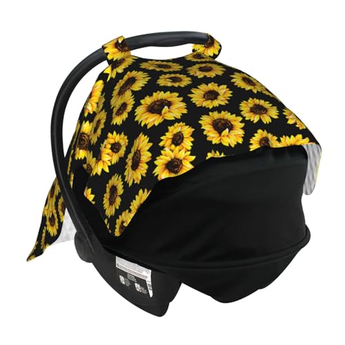 Image of Sunflower Baby Car Seat Canopy Cover 39x27.5 Inches Multi Use Nursing Cover for Newborn Car Seat Canopy Mom Nursing Breastfeeding Covers Newborn Shower Gifts