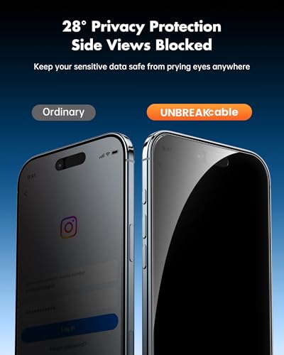 Image of UNBREAKcable Privacy Screen Protector for iPhone Air, Shatterproof Tempered Glass [True 28Anti Spy] [9H Hardness] [Easy Installation Frame] Private Protector for iPhone 6.5inch-2 Pack