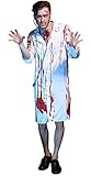 COSKING Men Bloody Doctor Costume Halloween Cosplay Outfit Scary Zombie Costume (One Size, White)