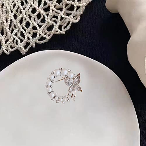 Image of GBAHFY Butterfly Pearl Brooch Gold Elegant Bridal Vintage Style Pins Wedding Banquet Anniversary Brooch for Women