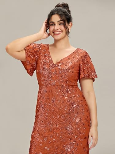 Image of Ever-Pretty Plus Women's Sequin V Neck Plus Size Prom Dress Mermaid Formal Cocktail Evening Dresses for Curvy Women