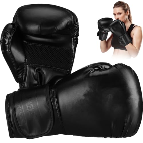 TOGEVAL Guantes de Boxeo de Cuero PU Negros para Hombre 12 Oz Diseño Antideslizante y Ajuste Ergonómico Ideales para Entrenamiento Sparring y Kickboxing