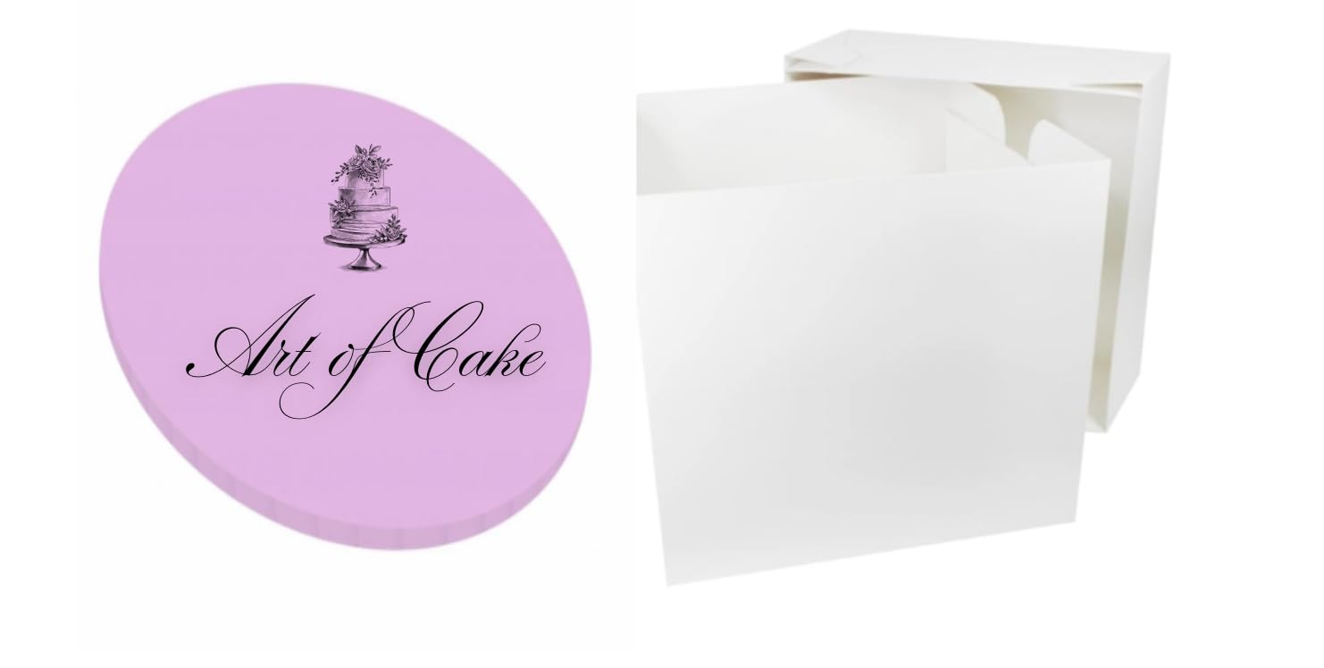 Art of cake® 12 inch Violet Masonite Cake Board (5mm Thick) and White TALL Cake Box 12 inch (12"x12"x12")