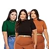Kit 3 Blusas Camisetas Cacharrel Feminina Plus Size 3/4 Gola Alta (BR, Alfa, Único, Plus Size, G2, PRETO + VERDE MILITAR + CARAMELO)