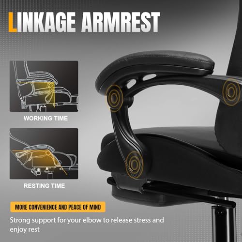 Image of GTPLAYER Gaming Chair with Pocket Spring Cushion, Leather Office Chair with Ergonomic High Back & Lumbar Support for Back Pain Relief, Computer Game Chair for Adults, Black