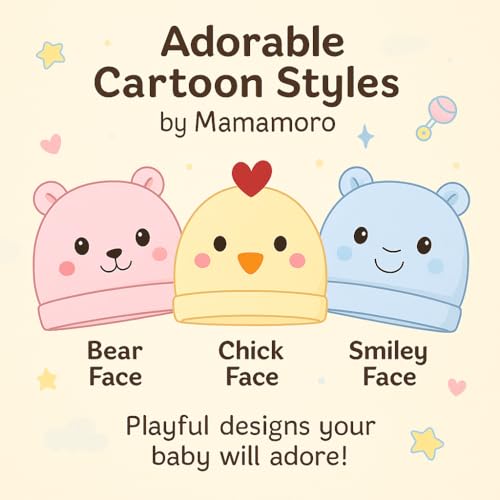 Image of Newborn Baby Caps | Soft & Breathable Cotton | Cute Cartoon Design | 0-3 Months Unisex Baby Hat Set - Multicolor