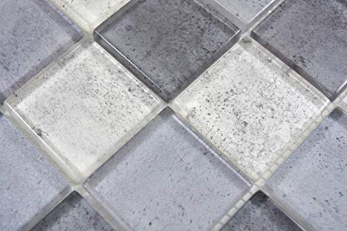 Mosaico de cristal transparente gris para pared o cocina, ducha o baño (10 unidades)