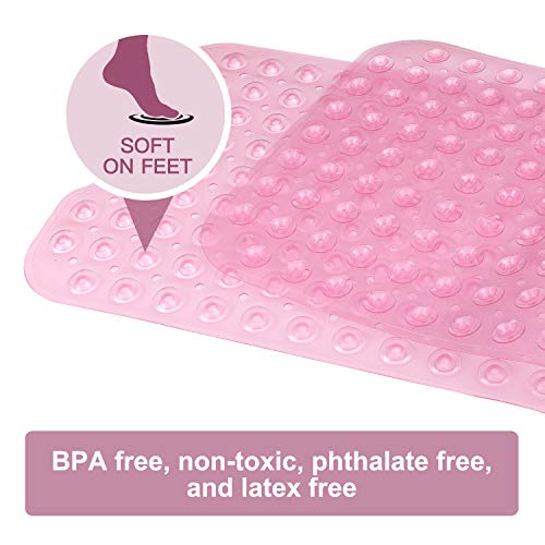 Image of YINENN Non-Slip Bath Tub Shower Mat with Suction Cups and Drain Holes, 40x16in, Light Pink
