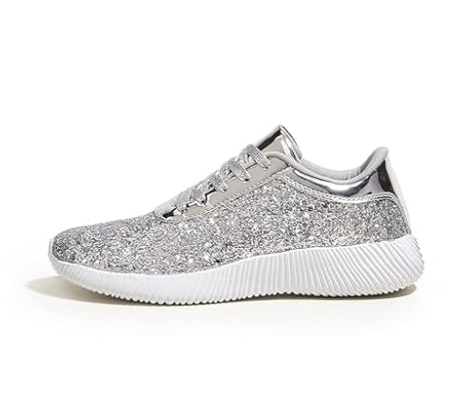 LUCKY STEP Zapatillas Brillantes de Mujer con Strass y Purpurina, Zapatillas Deportivas Ligeras de Paillettes Metálicas. (Plata, 8US-38EU-5UK) | Ya disponible en tu tienda friki favorita! En mundofriki.es!