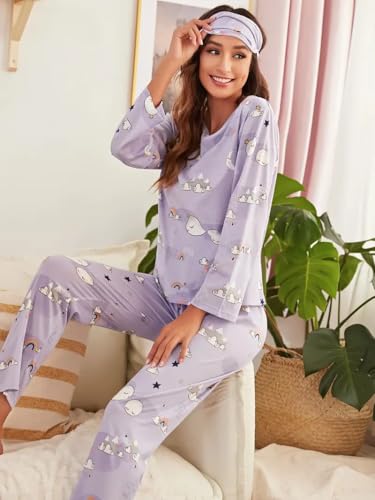 Image of Louis Luxe Womens Korean Night Dress || Full Pyjama Set || Korean Nightsuit || Women Nightwear ||Round Neck Full Sleeve Nightsuit || Loungewear || Everyday Nightdress (ND-02)