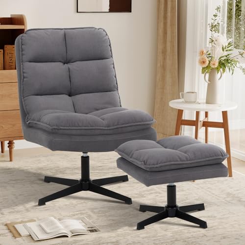 Swivel Accent Reading Chair with Ottoman, Modern Velvet Upholstered Lounge Chair with 360° Swivel...