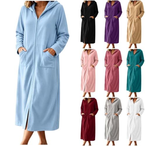 Zip Up Robes for Women Long Soft Housecoat Hooded Bathrobe with Pockets - image 1