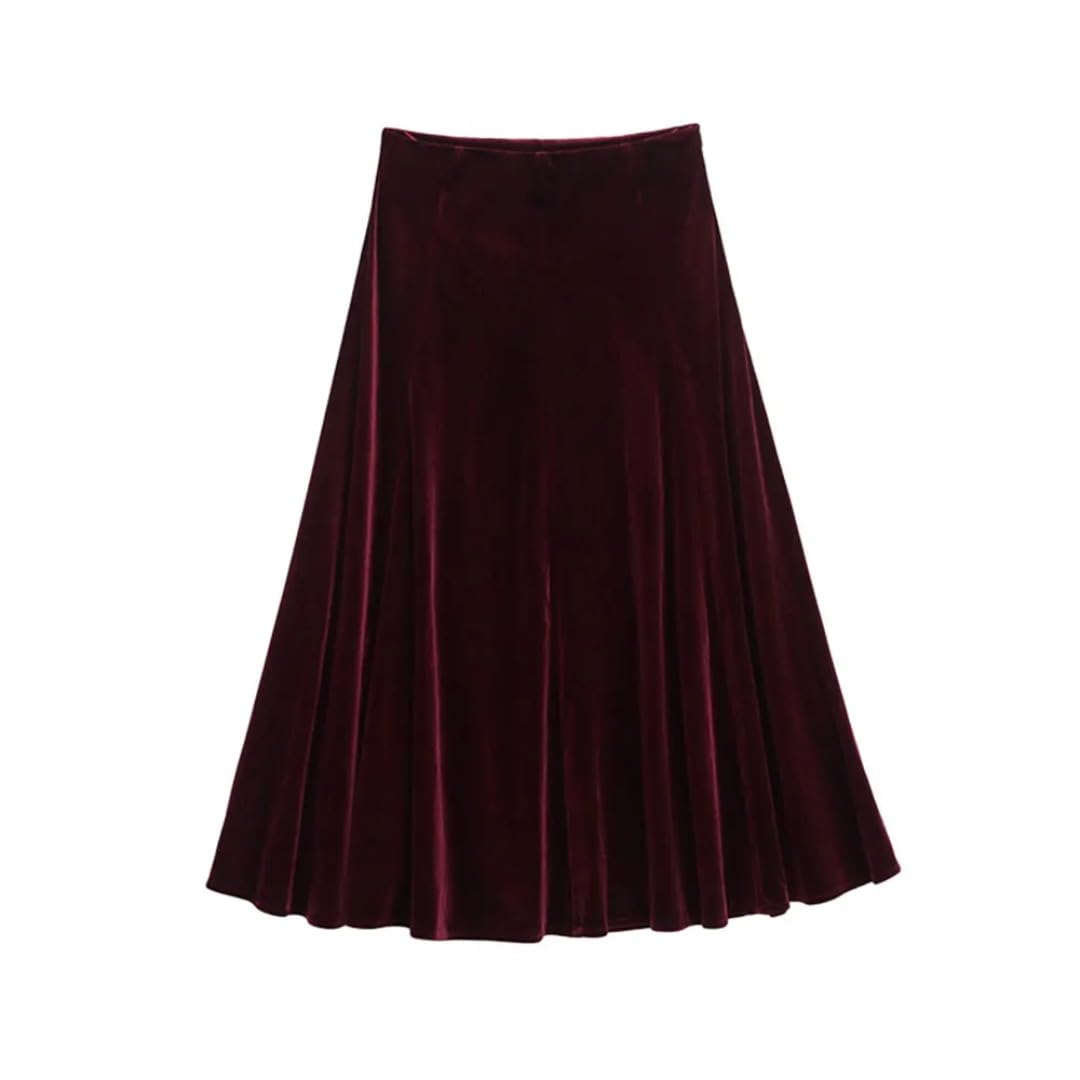 Womens high-Waisted Velvet midi Skirt with Side Zipper Design Elegant Womens Half-Skirt