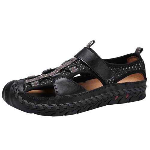 Sandalias de senderismo para hombre con puntera cerrada, sandalias de cuero ahuecadas, sandalias de verano transpirables, resistentes al desgaste, zapatos para exteriores, antideslizantes, zapatos de