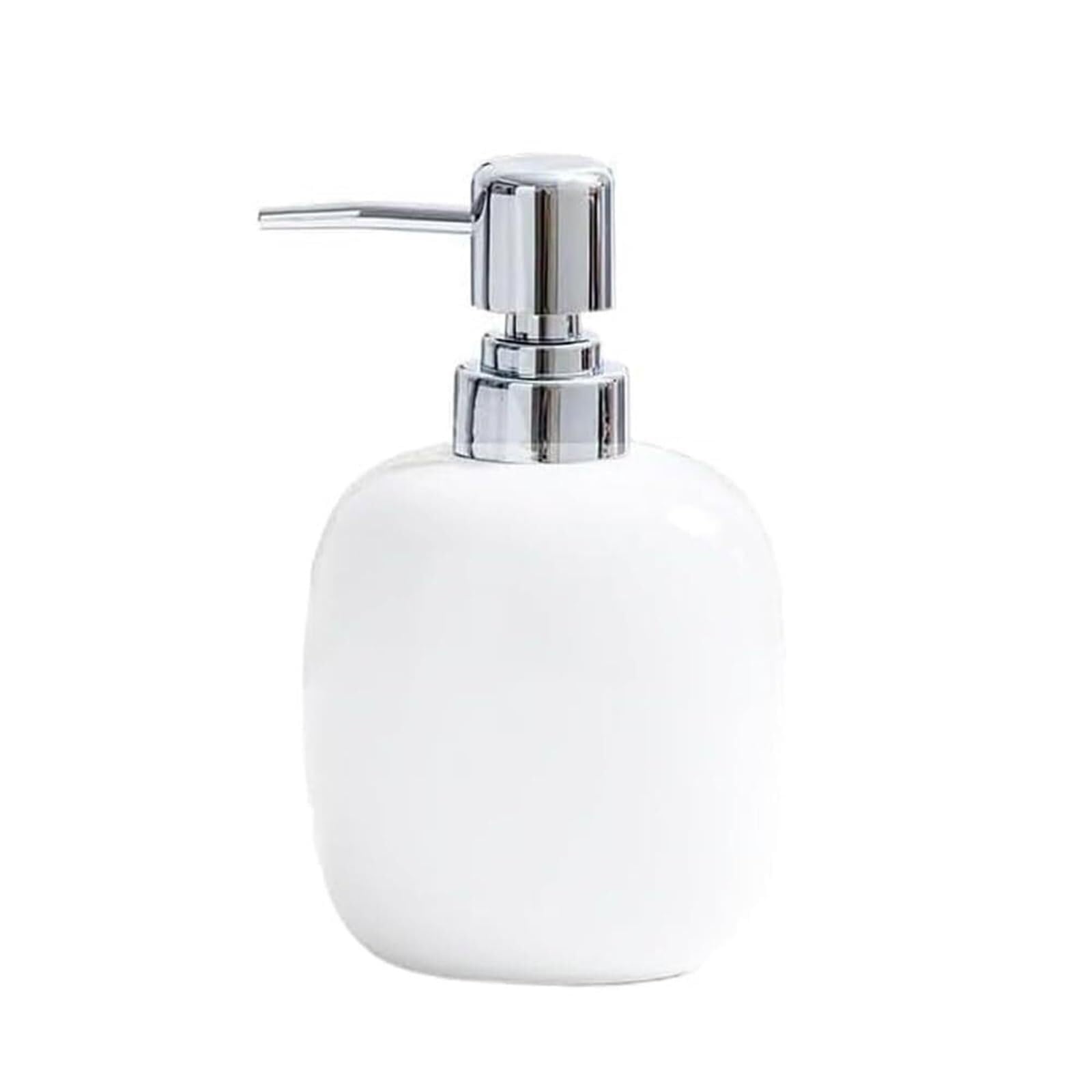 Hand Ceramic Soap Dispenser with Rust Proof Pump 12OZ Leak-Proof Refill Hand Liquid Lotion Dish for Bathroom(White Oval)