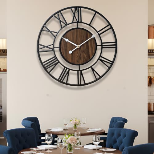 Tixmtry Large Metal Wall Clock, 30 Inch Retro Decorative Silent, Non Ticking, Battery Operated Modern Big Wood Wall Clock for Living Room, Farmhouse, Bedroom, Fireplace, Kitchen, Office, Home Decor - Image 4