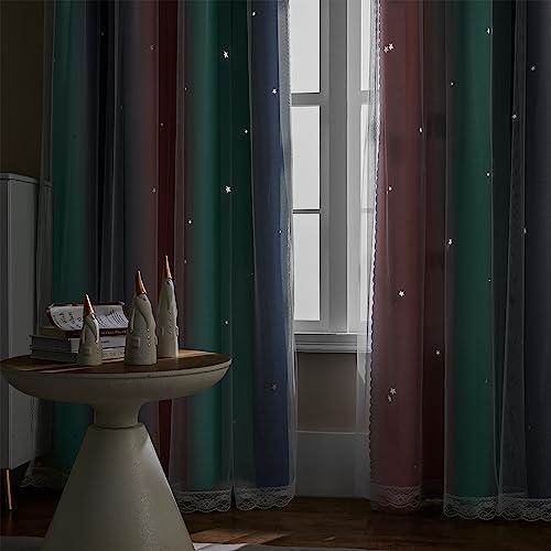 Image of XiDi Curtains for Bedroom Decor, Rainbow Pinkgreen grey52 /45